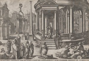 Zacharie sortant du temple, de la série Événements dans et autour du temple, vers 1572. Créateurs : Johannes van Doetecum I, Lucas van Doetecum