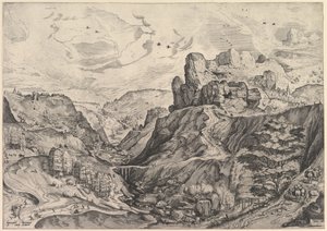 Paysage alpin avec une vallée profonde de The Large Landscapes, vers 1555-56
