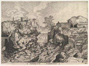 Vue du Tibre à Tivoli, Prospectus Tyburtinus de Les Grands Paysages - Johannes van Doetecum I