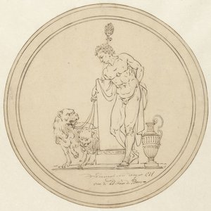 Figure allégorique masculine, debout avec deux lions