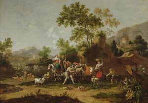 Paysage italien avec figures et animaux