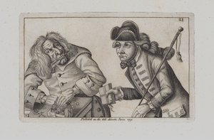 Le râteau brisé avec de bons titres de propriété (gravure)