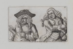 Deux hommes en perruque parodient la Magna Carta (gravure)