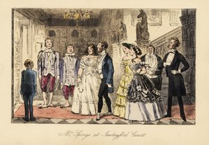 Gentleman anglais et dames annoncés avant le dîner dans une grande maison - John (after) Leech