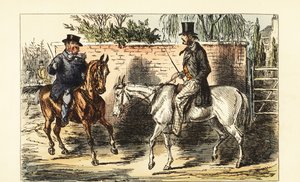 Gentleman anglais sur un vieux cheval rejeté par un homme sur un cheval bai - John (after) Leech