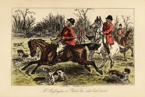 Chasseur anglais traîné au milieu des chiens par son cheval fougueux - John (after) Leech