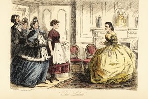 Dame anglaise recevant des visiteurs surprises dans la salle de petit-déjeuner - John (after) Leech