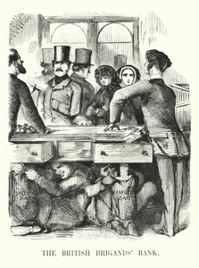 Caricature de Punch : La Banque des Brigands Britanniques - corruption bancaire et effondrement de la Royal British Bank - John (after) Leech