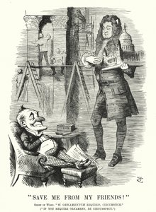 Caricature de Punch : Sauve-moi de mes amis - le fantôme de Sir Christopher Wren et la décoration de la cathédrale Saint-Paul, Londres - John (after) Tenniel