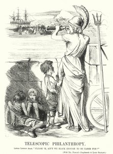 Caricature de Punch : Philanthropie télescopique - la préoccupation des classes moyennes victoriennes pour l