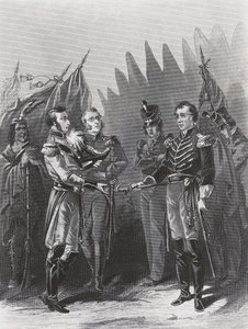 Reddition du général américain William Hull aux troupes britanniques et aux guerriers amérindiens à Détroit, 15 juillet - Walter Charles Mills