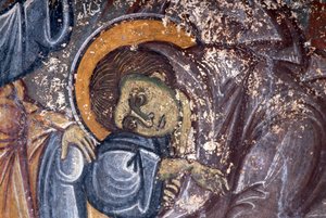 Figure de saint, détail de fresque dans l