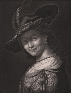 Portrait de Saskia van Uylenburgh (1612-1642), épouse de Rembrandt, gravure par L Raab d