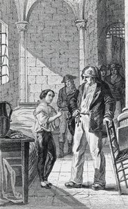 Le Dauphin Louis Charles et son gardien Antoine Simon dans la prison du Temple, gravure de Philippoteaux et Girardet, Révolution française, France - Walter Charles Mills