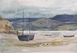 Scène de côte vallonnée avec bateaux, XIXe siècle - John Absolon
