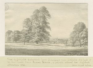 Cathédrale de Lichfield - Vue depuis Aldershaw (lointaine) : dessin sépia - John Allport