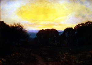 Un jardinier creusant un carré de choux au coucher du soleil - John Atkinson Grimshaw