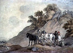 Chariot et équipe à une carrière de gravier
