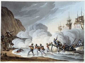 Débarquement des troupes, début du XIXe siècle dans "Anecdotes historiques, militaires et navales..." par Edward Orne