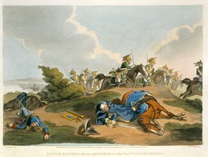 Le prince Blücher sous son cheval à la bataille de Waterloo, gravé par Matthew Dubourg de 