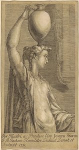 Femme debout tenant un pot sur la tête - John Baptist Jackson, after Parmigianino