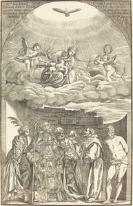 La Vierge dans les nuages et six saints