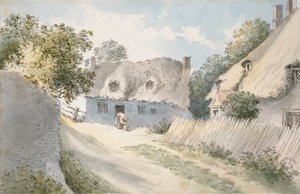 Cottages dans une rue de village - John Baptist Malchair