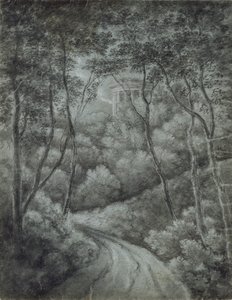 Paysage avec un Chemin à travers une Forêt et un Temple Classique - John Baptist Malchair