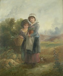 Deux filles de la campagne portant des fleurs - John Barkin