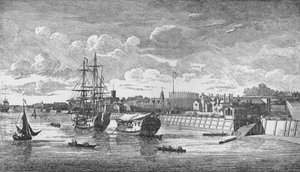 Chantier naval de Woolwich depuis la Tamise, vers 1750, 1912. Artistes : Inconnu, John Boydell - John Boydell