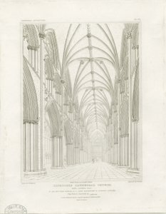 Intérieur de la cathédrale de Lichfield - Nef : gravure, vers 1819