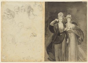 Esquisses de têtes verso, à gauche, deux femmes verso, à droite, vers 1770-1775 - John Brown
