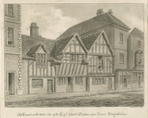 Burton-upon-Trent - Vieilles Maisons sur High Street (dessin sépia, 1839) - John Buckler
