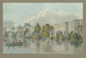 Burton-upon-Trent Bridge and Town: aquarelle - John Buckler