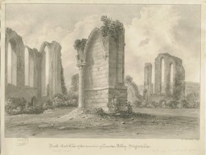 Abbaye de Croxden : dessin sépia - John Buckler