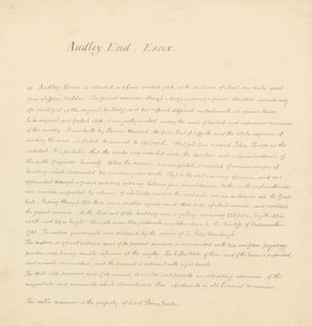 Essex - Audley End - Description historique (manuscrit) - John Buckler
