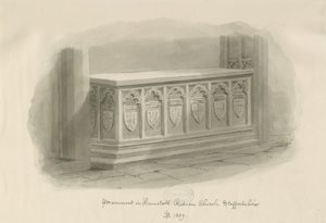Église de Hamstall Ridware - Monument : dessin au lavis sépia, 1839