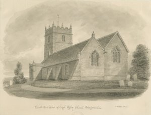 Église de High Offley : dessin sépia - John Buckler