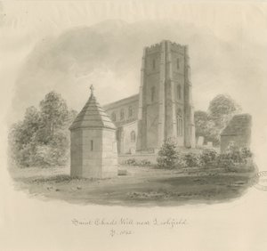 Lichfield - Puits de Saint-Chad : dessin sépia - John Buckler