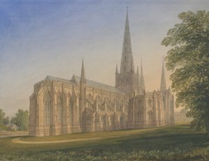 Cathédrale de Lichfield - Vue Nord-Est: aquarelle, nd [1770-1851]