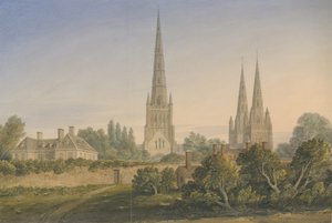 Cathédrale de Lichfield - Vue nord: aquarelle - John Buckler