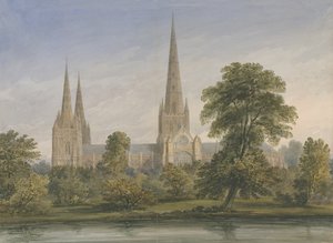 Cathédrale de Lichfield - Vue sud-est : aquarelle, nd [?1842] - John Buckler