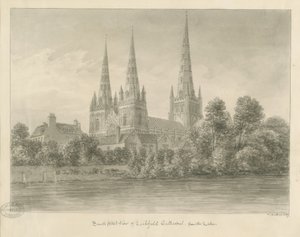 Cathédrale de Lichfield - Vue sud-ouest : dessin sépia - John Buckler