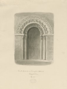 Église de Longdon - Porte sud : dessin sépia - John Buckler
