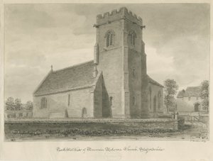 Église de Mavesyn Ridware: dessin sépia, 1839 - John Buckler