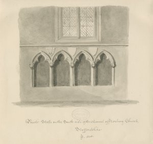 Église de Norbury - Stalles des prêtres : dessin au lavis sépia, 1843