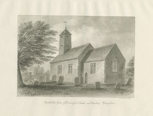 Patshull - Église de Boningale : dessin au lavis sépia - John Buckler