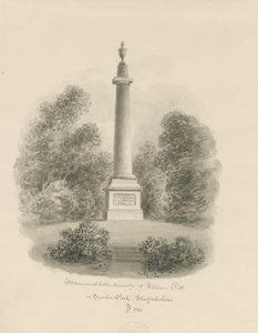 Sandon - Monument à William Pitt : dessin au lavis sépia