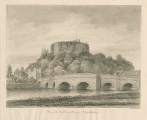 Château et pont de Tamworth : dessin sépia - John Buckler