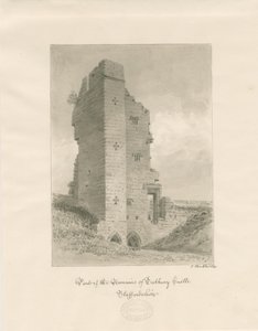 Château de Tutbury : dessin au lavis sépia - John Buckler